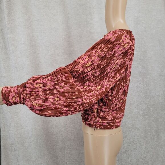 ASTR The Label Pernilla Crop Top Rust Pleated Chiffon Ballon Sleeves NEW - Picture 7 of 15